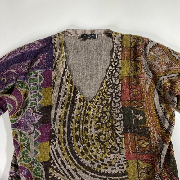 Etro Wool Cashmere AOP V Neck Sweater Women's 40 Small BOHO Cottage Core - Picture 2 of 9